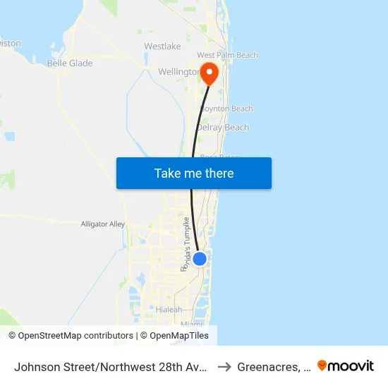 Johnson Street/Northwest 28th Avenue to Greenacres, FL map