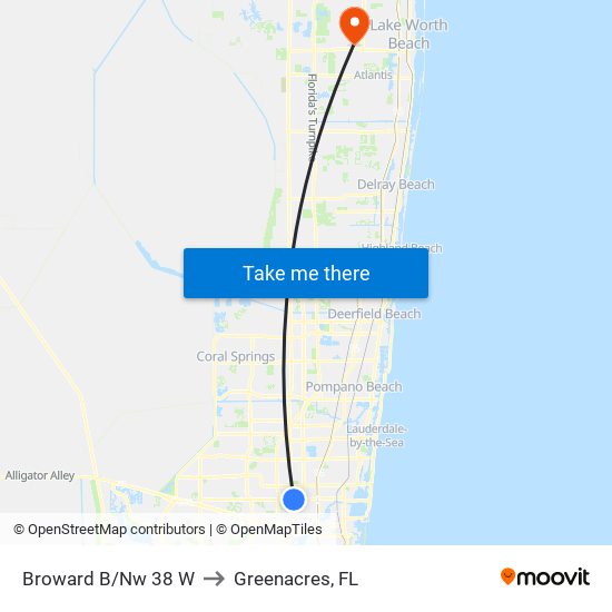 BROWARD B/NW 38 W to Greenacres, FL map