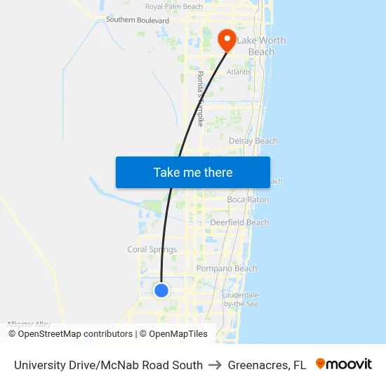 University Drive/McNab Road South to Greenacres, FL map