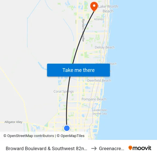 Broward Boulevard & Southwest 82nd Avenue to Greenacres, FL map