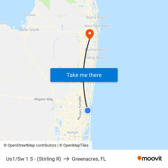 US1/SW 1 S - (STIRLING R) to Greenacres, FL map