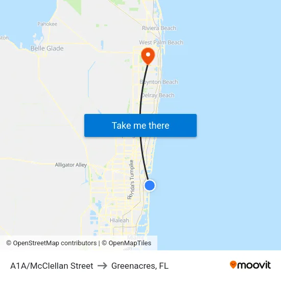 A1A/McClellan Street to Greenacres, FL map