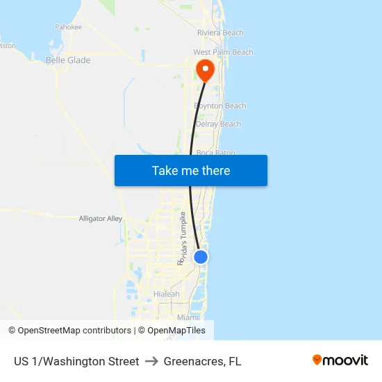 US 1/Washington Street to Greenacres, FL map