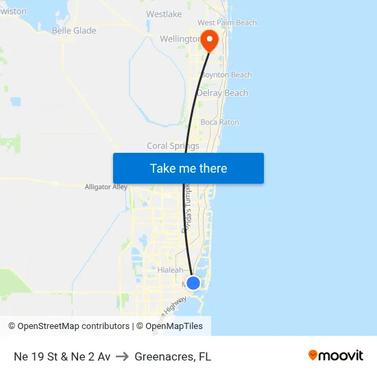 Ne 19 St & Ne 2 Av to Greenacres, FL map