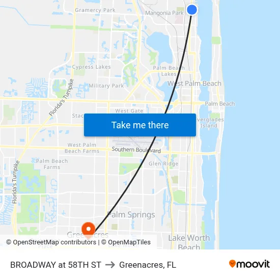 BROADWAY at 58TH ST to Greenacres, FL map
