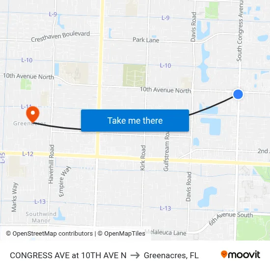 CONGRESS AVE at  10TH AVE N to Greenacres, FL map