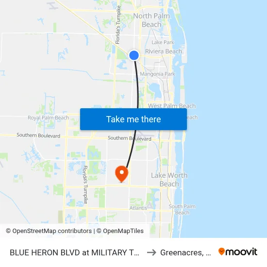 BLUE HERON  BLVD at MILITARY TRL to Greenacres, FL map