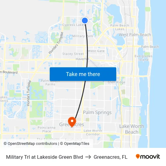 Military Trl at Lakeside Green Blvd to Greenacres, FL map