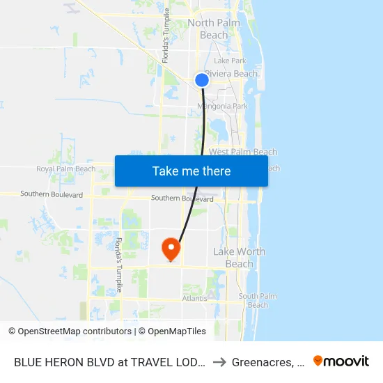 BLUE HERON  BLVD at TRAVEL LODGE to Greenacres, FL map