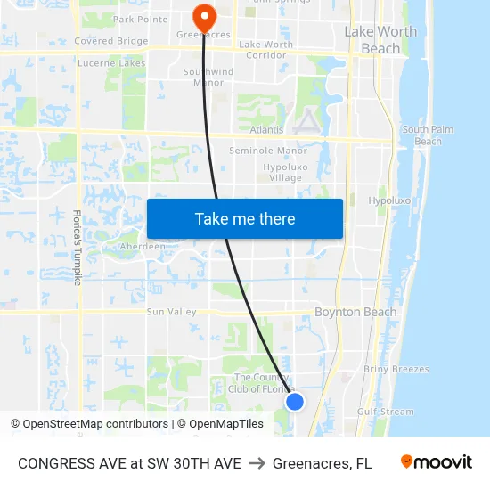 CONGRESS AVE at  SW 30TH AVE to Greenacres, FL map