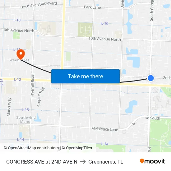 CONGRESS AVE at  2ND AVE N to Greenacres, FL map