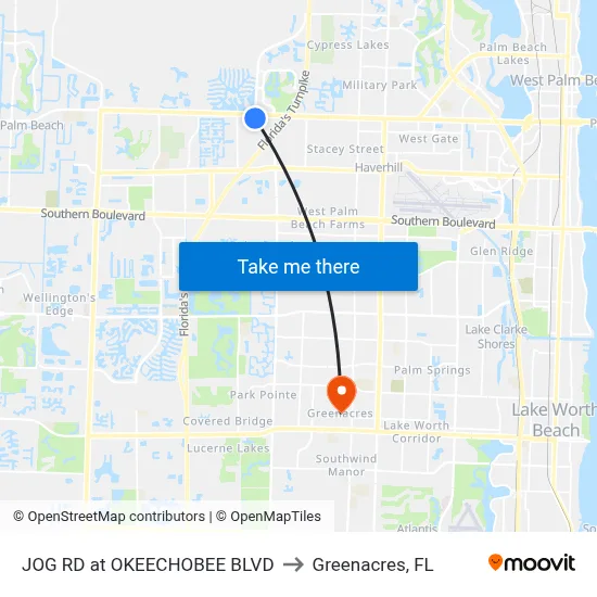 JOG RD at OKEECHOBEE BLVD to Greenacres, FL map