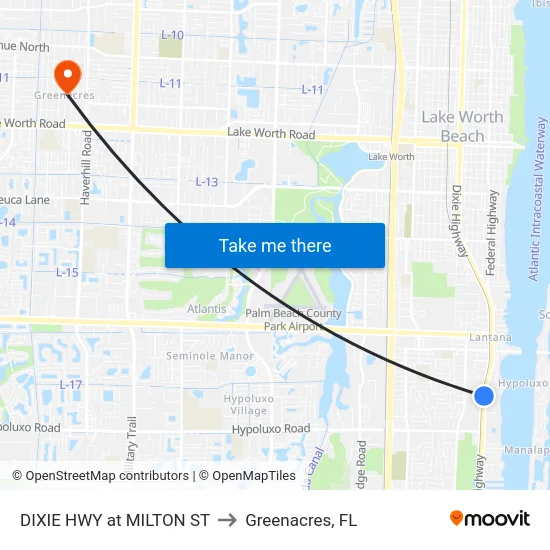 DIXIE HWY at MILTON ST to Greenacres, FL map