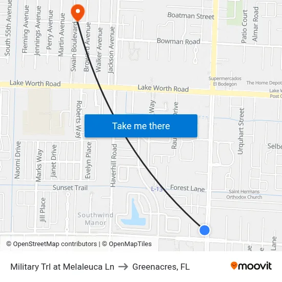 Military Trl at Melaleuca Ln to Greenacres, FL map
