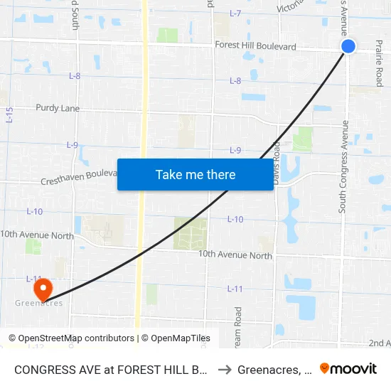 CONGRESS AVE at  FOREST HILL BLVD to Greenacres, FL map