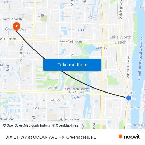 DIXIE HWY at OCEAN AVE to Greenacres, FL map