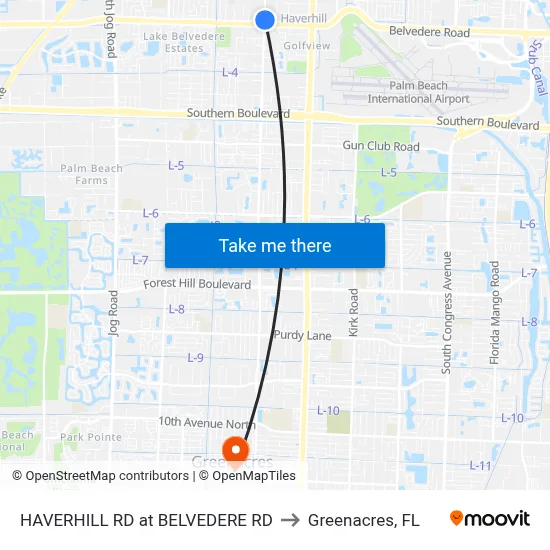HAVERHILL RD at  BELVEDERE RD to Greenacres, FL map