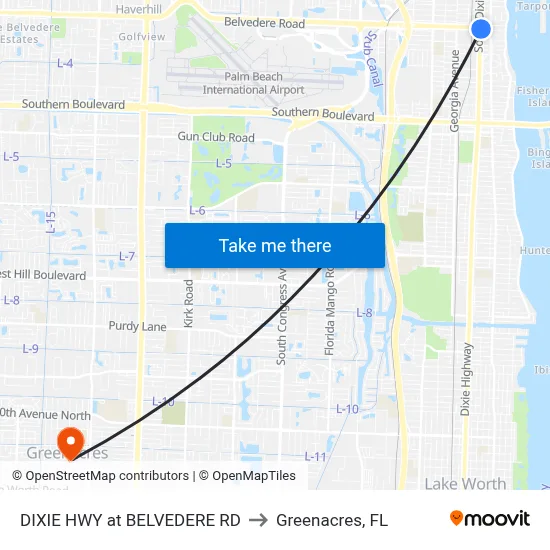 DIXIE HWY at BELVEDERE RD to Greenacres, FL map