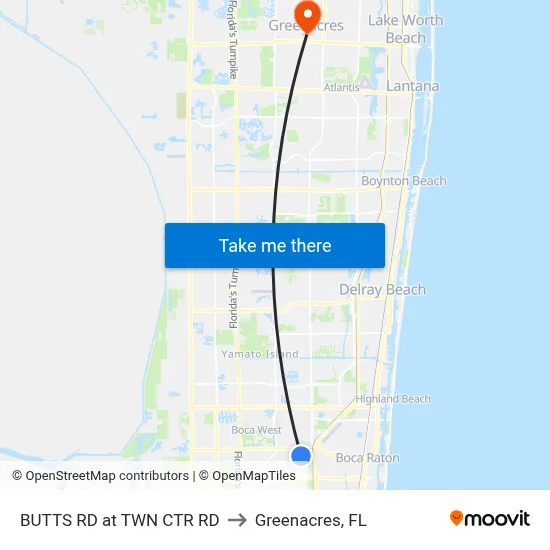 BUTTS RD at TWN CTR RD to Greenacres, FL map