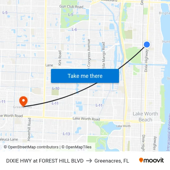 DIXIE HWY at FOREST HILL BLVD to Greenacres, FL map