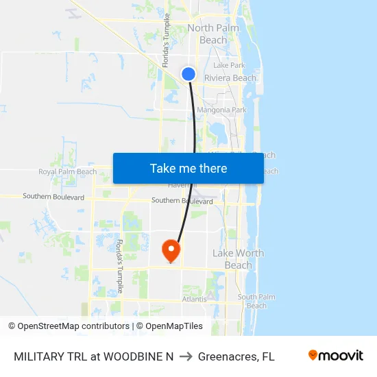 MILITARY TRL at WOODBINE N to Greenacres, FL map