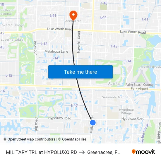 MILITARY TRL at HYPOLUXO RD to Greenacres, FL map