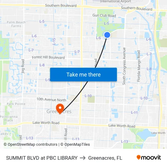 SUMMIT BLVD at PBC LIBRARY to Greenacres, FL map