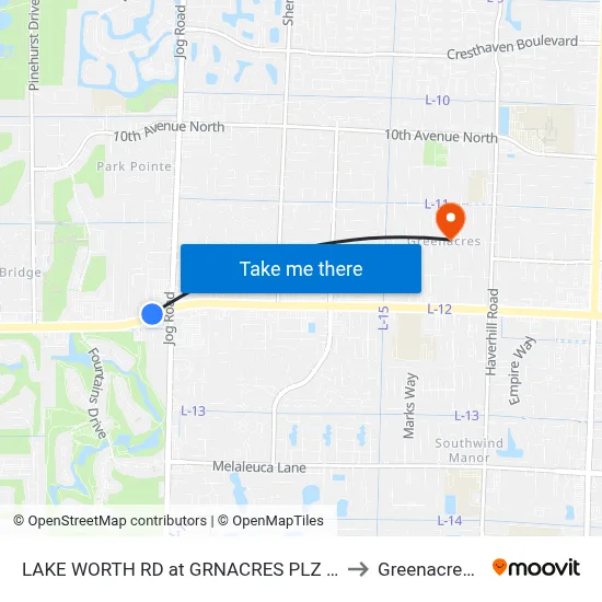 LAKE WORTH RD at GRNACRES PLZ SVC RD to Greenacres, FL map