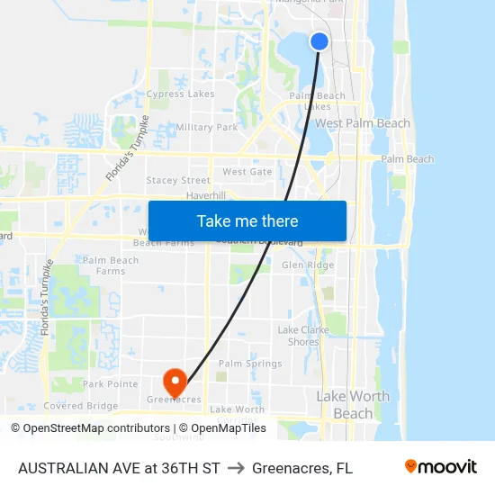 AUSTRALIAN  AVE at 36TH ST to Greenacres, FL map