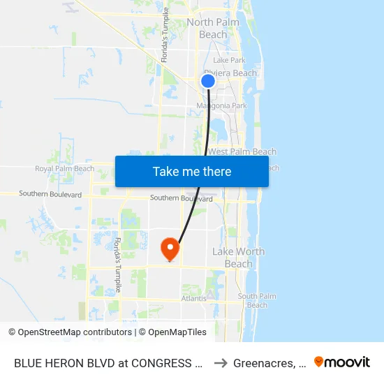 BLUE HERON  BLVD at CONGRESS AVE to Greenacres, FL map