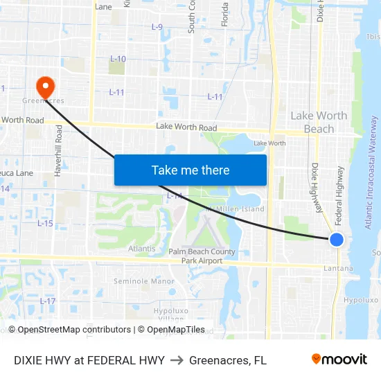 DIXIE HWY at FEDERAL HWY to Greenacres, FL map