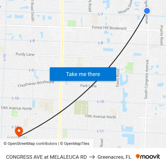 CONGRESS AVE at MELALEUCA RD to Greenacres, FL map