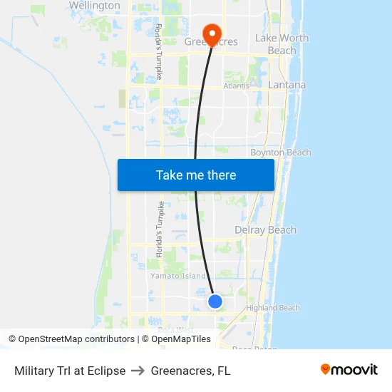 Military Trl at Eclipse to Greenacres, FL map