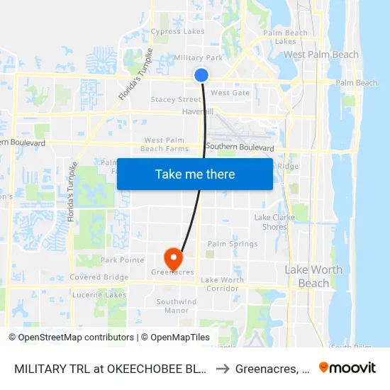 MILITARY TRL at OKEECHOBEE BLVD to Greenacres, FL map
