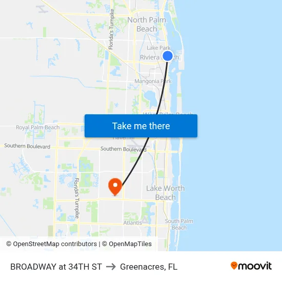 BROADWAY at 34TH ST to Greenacres, FL map