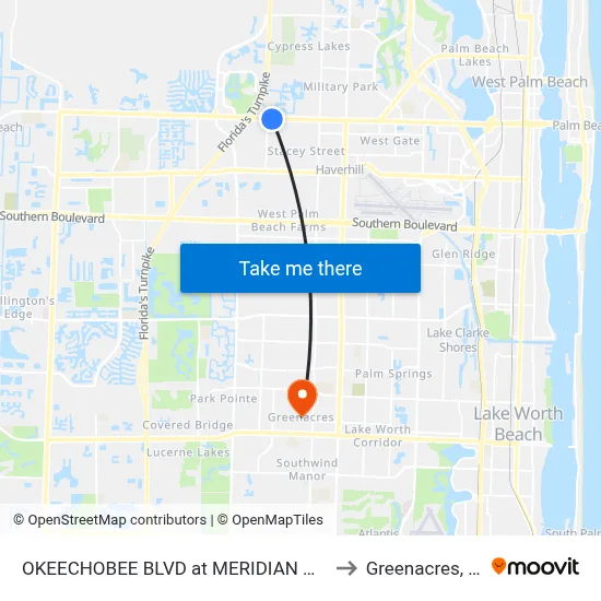 OKEECHOBEE BLVD at  MERIDIAN WAY to Greenacres, FL map