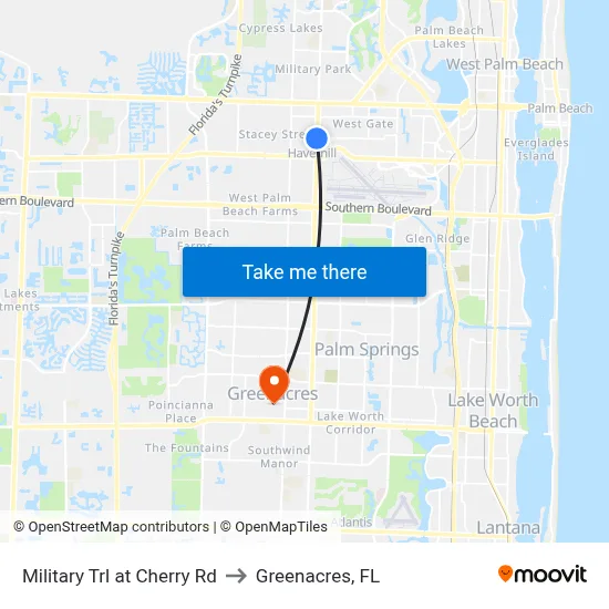 Military Trl at Cherry Rd to Greenacres, FL map