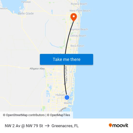 NW 2 Av @ NW 79 St to Greenacres, FL map