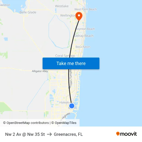 Nw 2 Av @ Nw 35 St to Greenacres, FL map