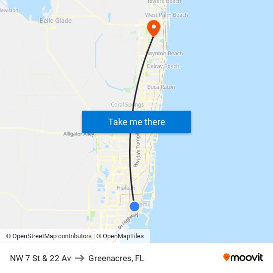 NW 7 St & 22 Av to Greenacres, FL map