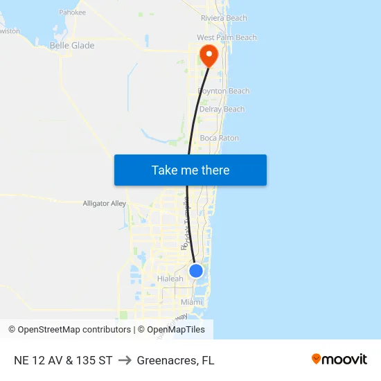 Ne 12 Av & 135 St to Greenacres, FL map
