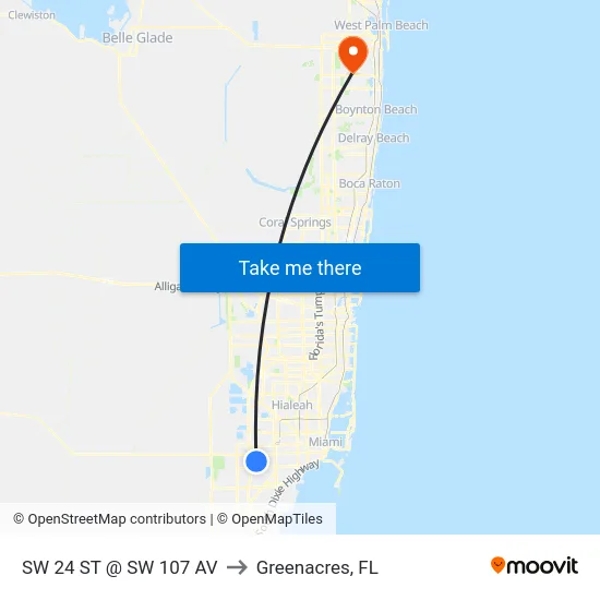 Sw 24 St @ Sw 107 Av to Greenacres, FL map