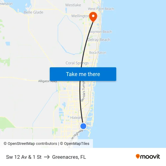 Sw 12 Av & 1 St to Greenacres, FL map
