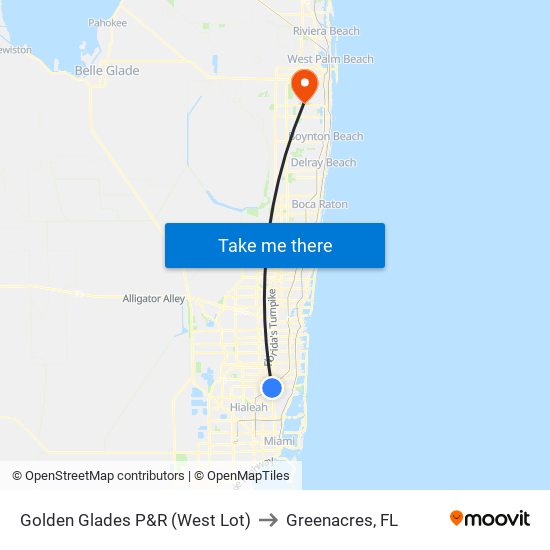 Golden Glades P&R (West Lot) to Greenacres, FL map