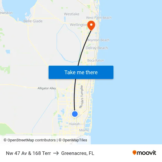 Nw 47 Av & 168 Terr to Greenacres, FL map