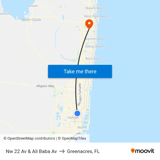 Nw 22 Av & Ali Baba Av to Greenacres, FL map