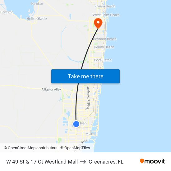 W 49 St & 17 Ct Westland Mall to Greenacres, FL map