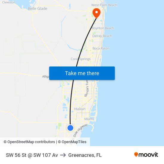 SW 56 St @ SW 107 Av to Greenacres, FL map