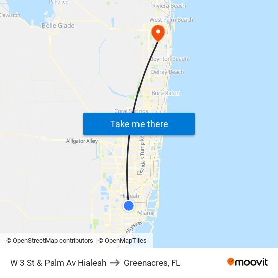 W 3 St & Palm Av Hialeah to Greenacres, FL map