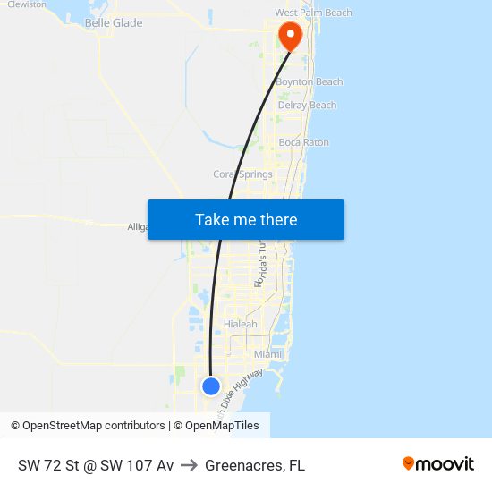 SW 72 St @ SW 107 Av to Greenacres, FL map